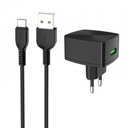 СЗУ 1USB Hoco C70A QC 3.0 Black + USB Cable Type-C (3A)